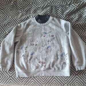 Northern Traditions Floral Bird Mock Neck Sweatshirt Grey - Sz MP